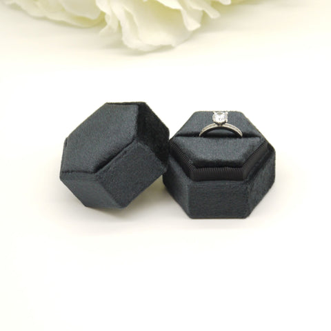 Black Hexagon Single Velvet Ring Box