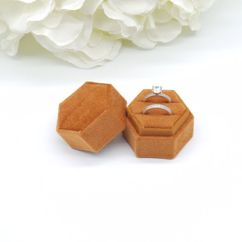 Orange Hexagon Double Velvet Ring Box