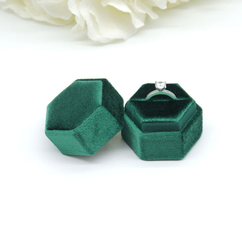 Green Hexagon Single Velvet Ring Box