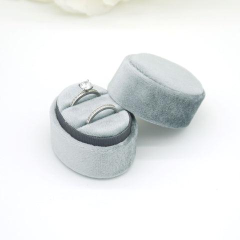 Grey (Dark Banding) Oval Double Velvet Ring Box