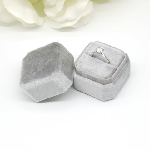 Grey (Light Banding) Square Octagon Single Velvet Ring Box