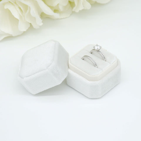Ivory Square Octagon Double Velvet Ring Box