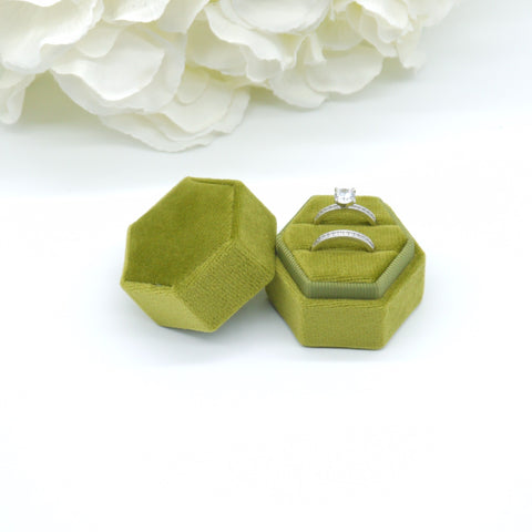 Light Green Hexagon Double Velvet Ring Box