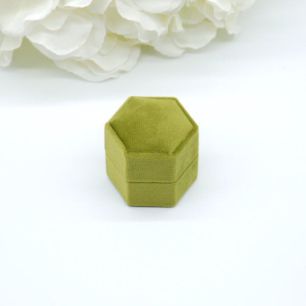Light Green Hexagon Double Velvet Ring Box