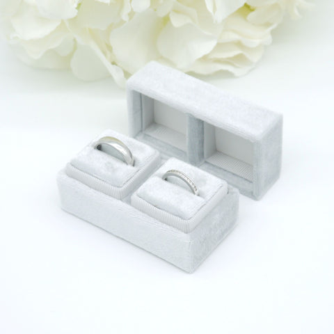Light Grey 'His & Hers' Double Velvet Ring Box