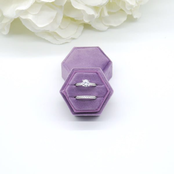 Lilac Hexagon Double Velvet Ring Box