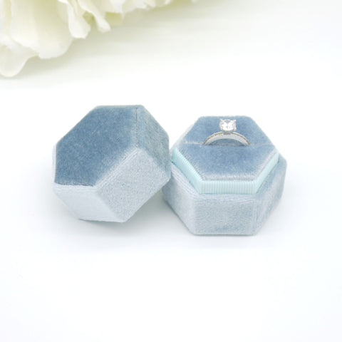 Cobalt Blue Hexagon Single Velvet Ring Box