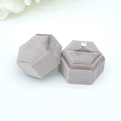 Grey Lavender Hexagon Single Velvet Ring Box