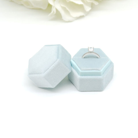 Pale Blue Hexagon Single Velvet Ring Box