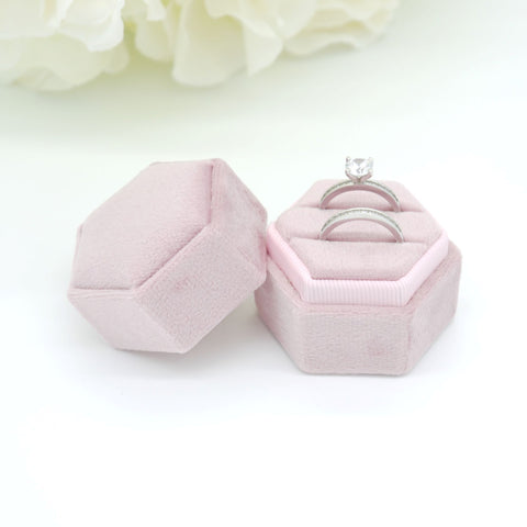 Pink (Matt) Hexagon Double Velvet Ring Box