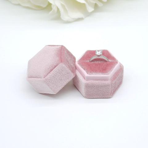 Pink (Sparkling) Hexagon Single Velvet Ring Box