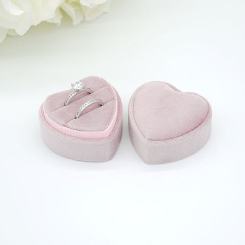 Pink Heart Double Velvet Ring Box