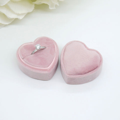 Pink (Matt) Heart Single Velvet Ring Box