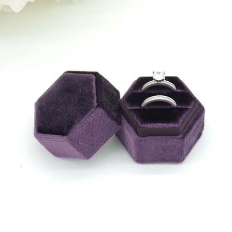 Purple Hexagon Double Velvet Ring Box