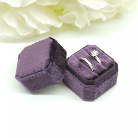 Purple Square Octagon Double Velvet Ring Box
