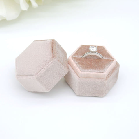 Rose Gold Hexagon Single Velvet Ring Box