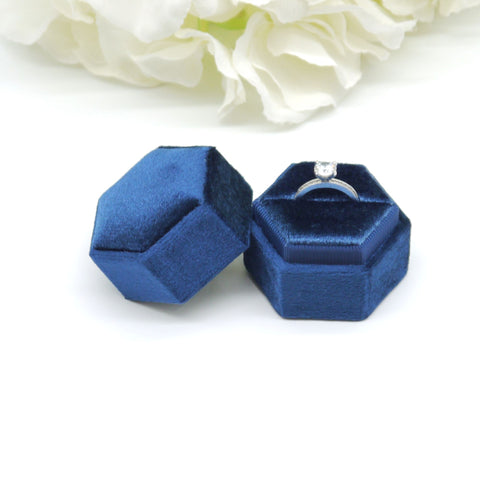 Royal Blue Hexagon Single Velvet Ring Box