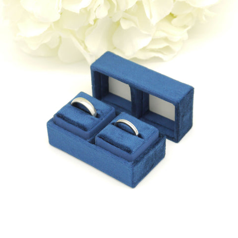 Royal Blue 'His & Hers' Double Velvet Ring Box