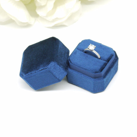 Royal Blue Square Octagon Single Velvet Ring Box
