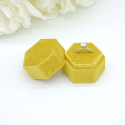Yellow (Matt) Hexagon Single Velvet Ring Box