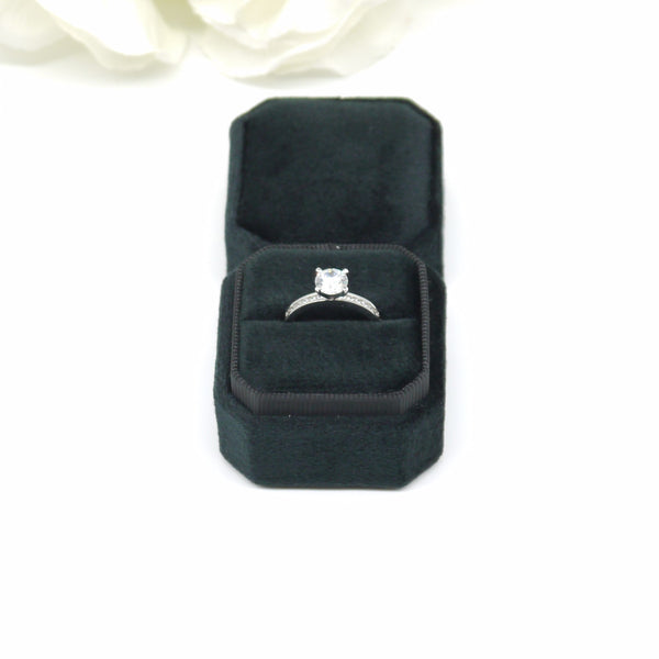 Black Square Octagon Single Velvet Ring Box