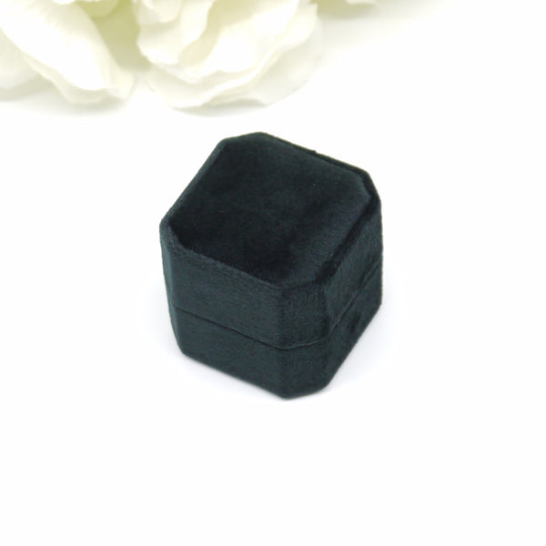 Black Square Octagon Single Velvet Ring Box