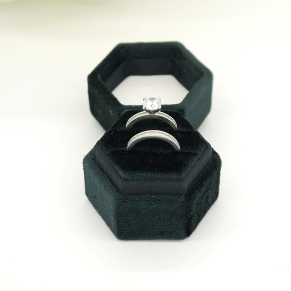Black Hexagon Double Velvet Ring Box