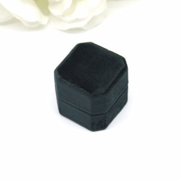 Black Square Octagon Double Velvet Ring Box