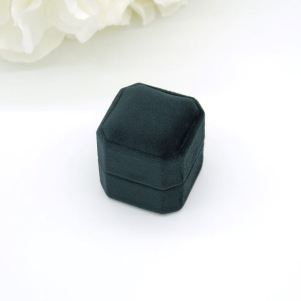 Black Square Octagon Triple Velvet Ring Box