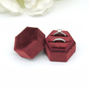Burgundy Hexagon Double Velvet Ring Box