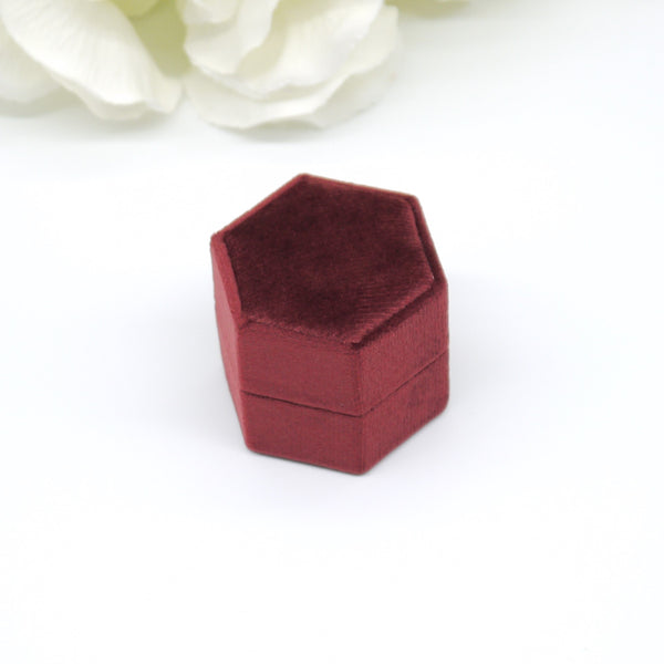 Burgundy Hexagon Double Velvet Ring Box
