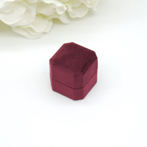 Burgundy Square Octagon Double Velvet Ring Box