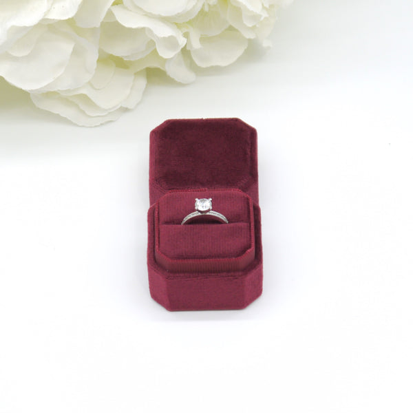 Burgundy Square Octagon Single Velvet Ring Box