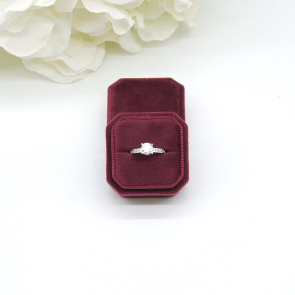 Burgundy Square Octagon Single Velvet Ring Box