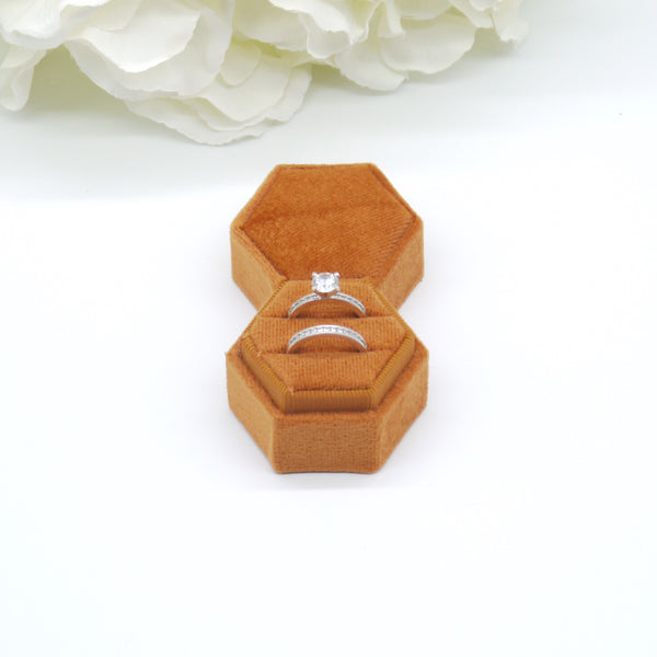 Orange Hexagon Double Velvet Ring Box