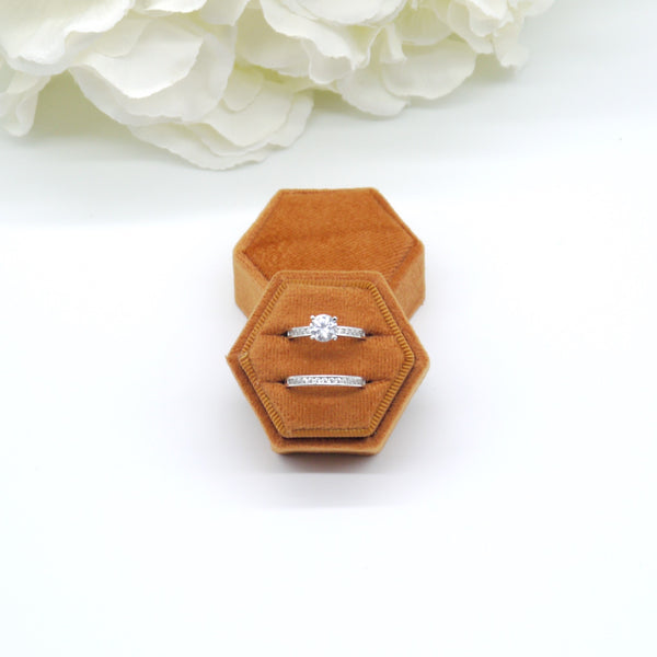 Orange Hexagon Double Velvet Ring Box