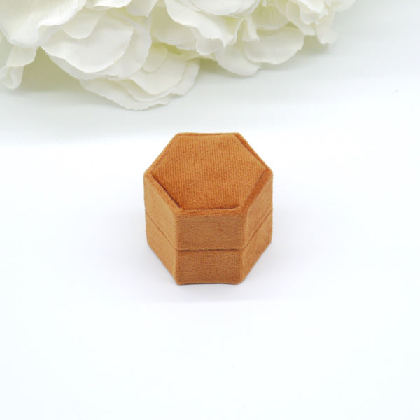 Orange Hexagon Double Velvet Ring Box