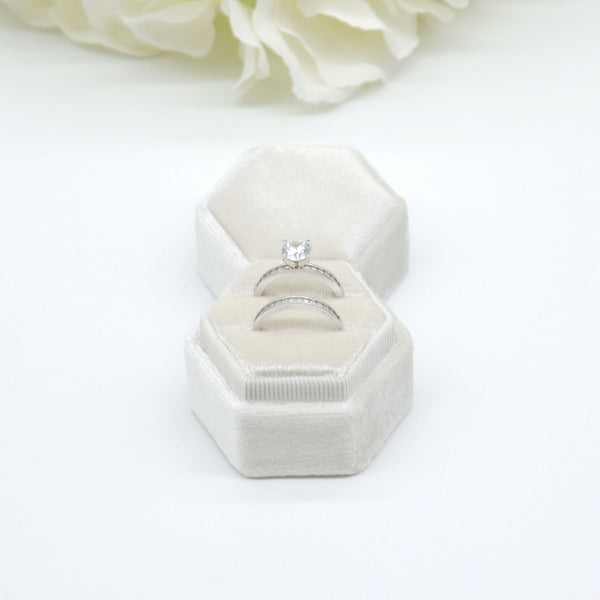 Champagne Hexagon Double Velvet Ring Box