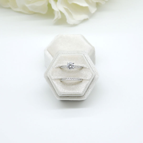 Champagne Hexagon Double Velvet Ring Box