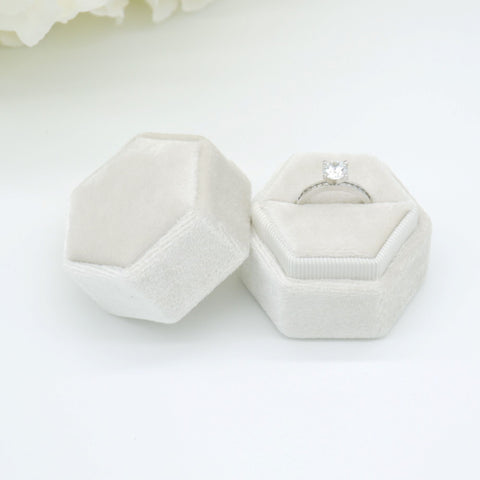 Champagne Hexagon Single Velvet Ring Box
