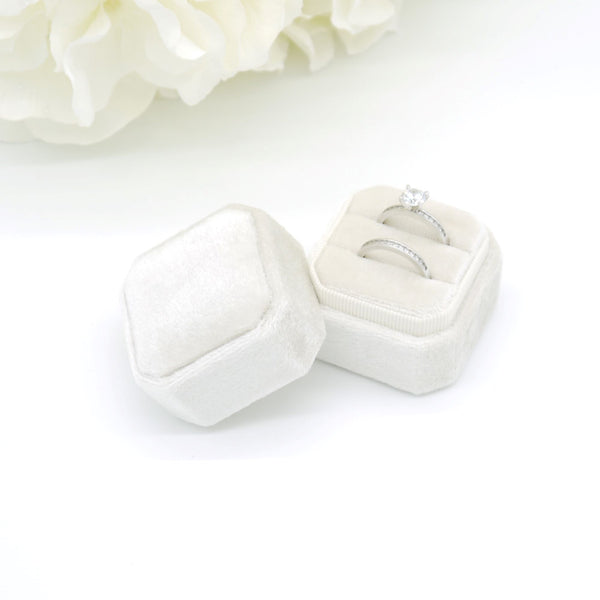 Champagne Square Octagon Double Velvet Ring Box