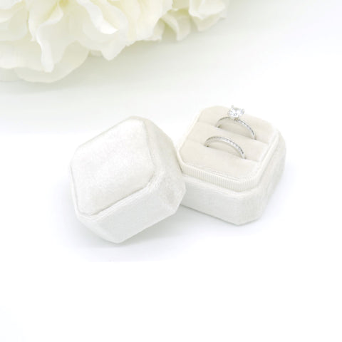 Champagne Square Octagon Double Velvet Ring Box