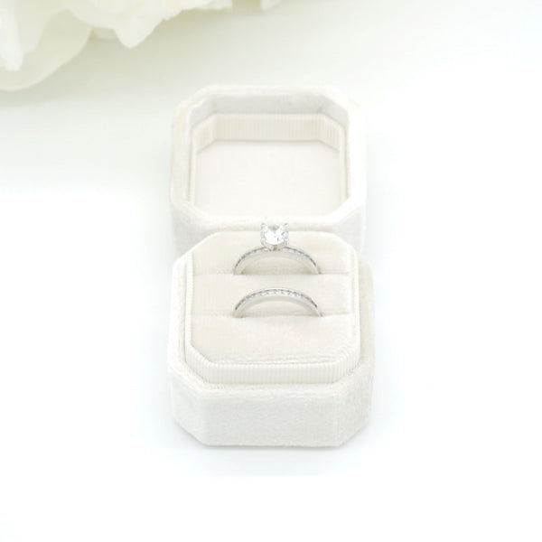 Champagne Square Octagon Double Velvet Ring Box