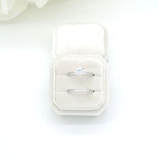 Champagne Square Octagon Double Velvet Ring Box