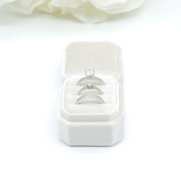 Champagne Square Octagon Triple Velvet Ring Box