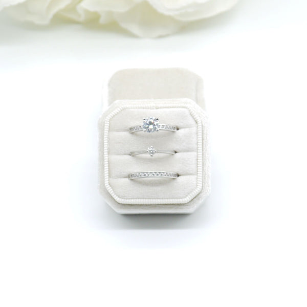 Champagne Square Octagon Triple Velvet Ring Box