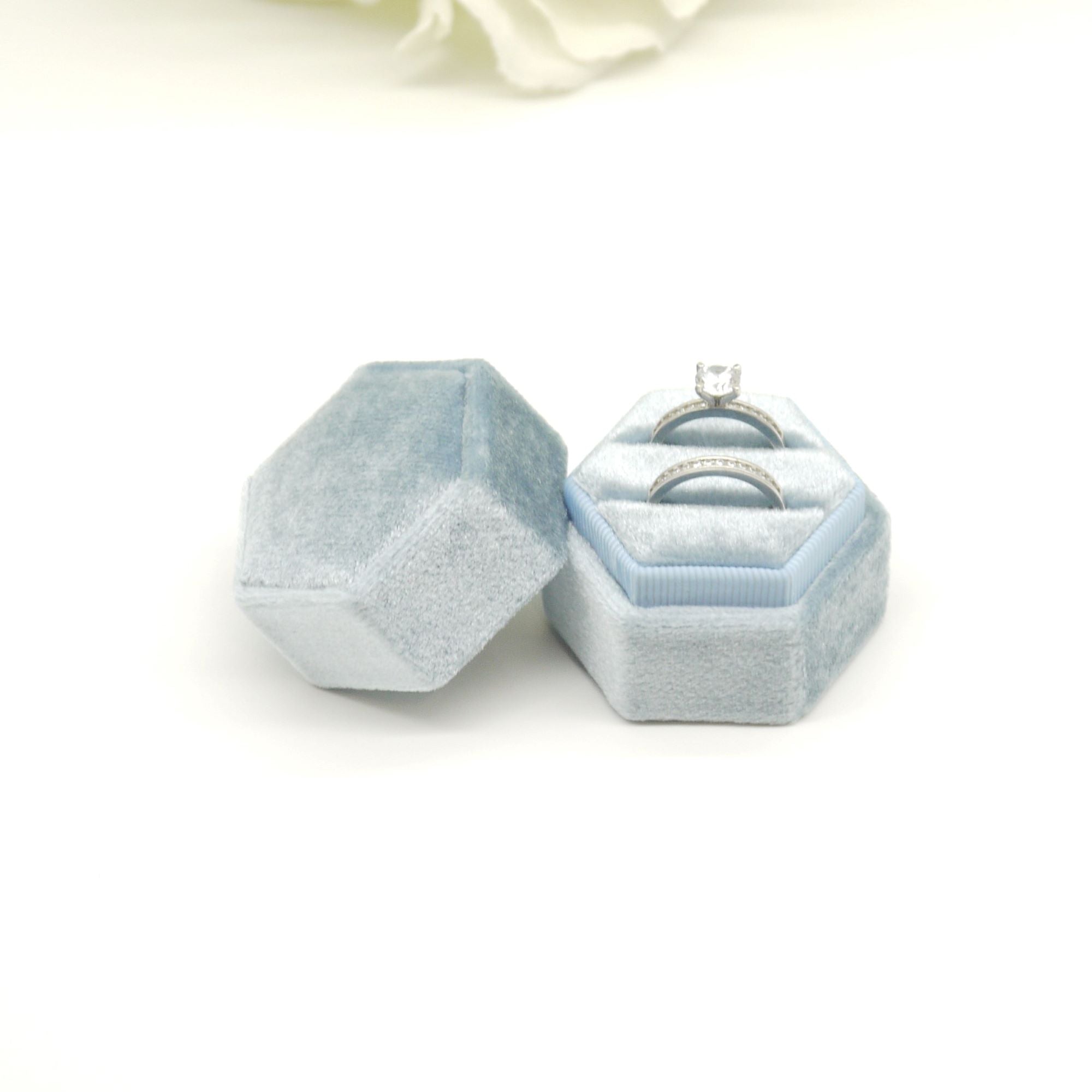 Cobalt Blue Hexagon Double Velvet Ring Box
