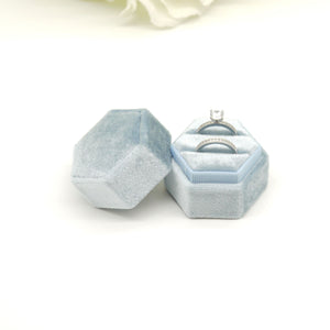 Cobalt Blue Hexagon Double Velvet Ring Box