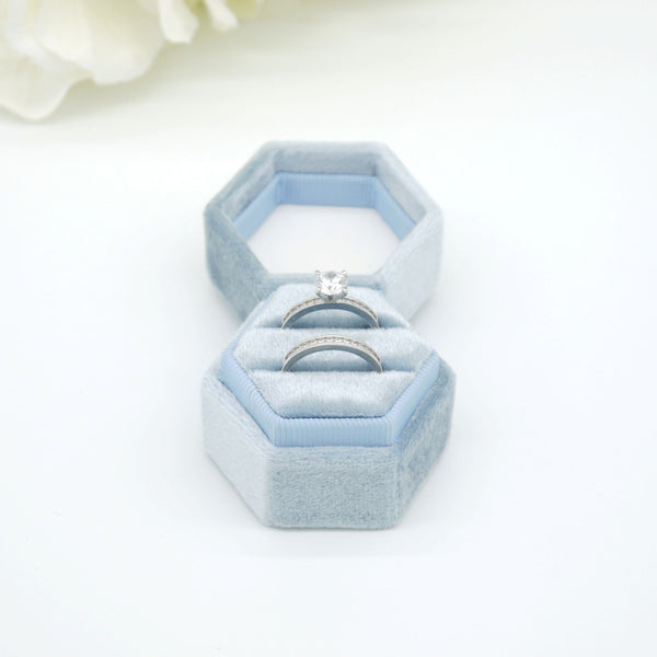 Cobalt Blue Hexagon Double Velvet Ring Box