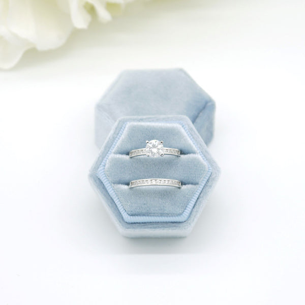 Cobalt Blue Hexagon Double Velvet Ring Box